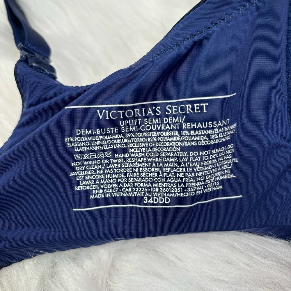 Victoria’s Secret Uplift Semi Demi Bra Size 34DDD Dark Blue Heather Underwire - Picture 11 of 13
